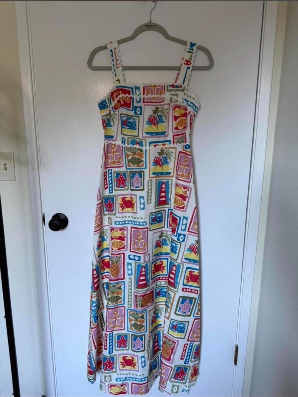 Commense White Maxi Dress with Multicolor Nautical Block Print Panels - Picture 5 of 5